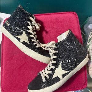 Golden Goose Black Glitter High-Top Sneakers with White Star
